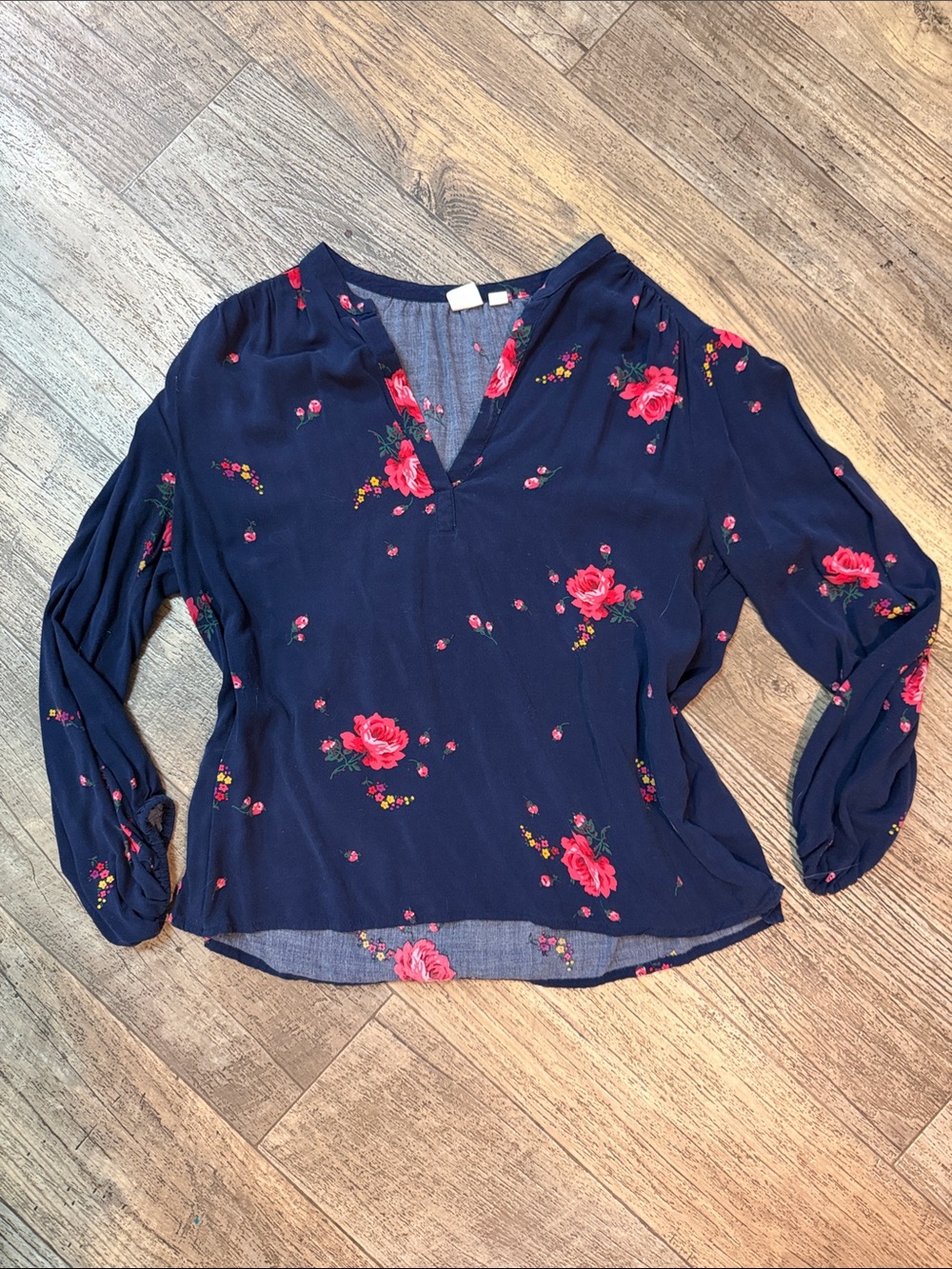 Navy Floral V-Neck Blouse